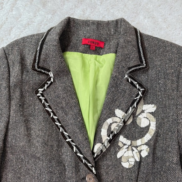 Tokyo Blazer Women's Large Jacket Wool Blend Embroidered Accents Y2K Grunge - Picture 4 of 15